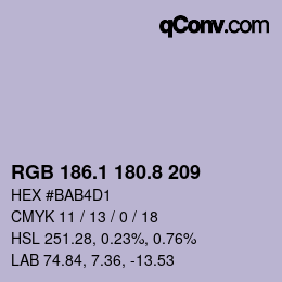 カラーコード: RGB 186.1 180.8 209 | qconv.com