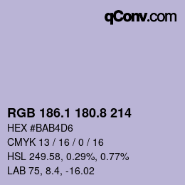 カラーコード: RGB 186.1 180.8 214 | qconv.com