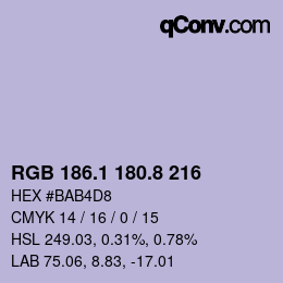 カラーコード: RGB 186.1 180.8 216 | qconv.com
