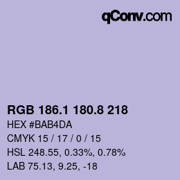 カラーコード: RGB 186.1 180.8 218 | qconv.com