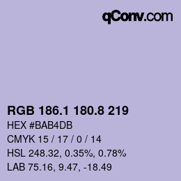 Color code: RGB 186.1 180.8 219 | qconv.com