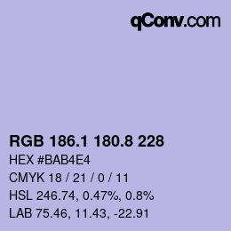 カラーコード: RGB 186.1 180.8 228 | qconv.com