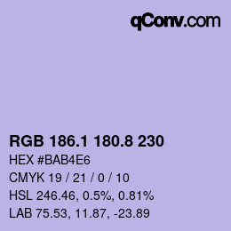 カラーコード: RGB 186.1 180.8 230 | qconv.com