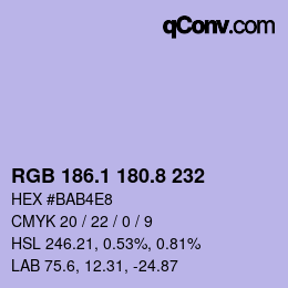 カラーコード: RGB 186.1 180.8 232 | qconv.com