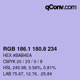 カラーコード: RGB 186.1 180.8 234 | qconv.com