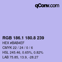 Farbcode: RGB 186.1 180.8 239 | qconv.com