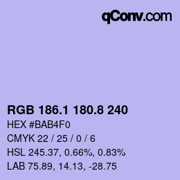 Farbcode: RGB 186.1 180.8 240 | qconv.com