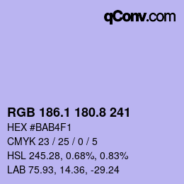 カラーコード: RGB 186.1 180.8 241 | qconv.com