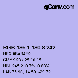 カラーコード: RGB 186.1 180.8 242 | qconv.com