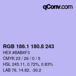 カラーコード: RGB 186.1 180.8 243 | qconv.com