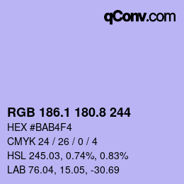 カラーコード: RGB 186.1 180.8 244 | qconv.com
