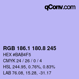 カラーコード: RGB 186.1 180.8 245 | qconv.com