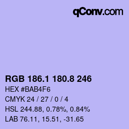 カラーコード: RGB 186.1 180.8 246 | qconv.com