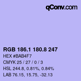 カラーコード: RGB 186.1 180.8 247 | qconv.com