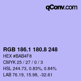 カラーコード: RGB 186.1 180.8 248 | qconv.com