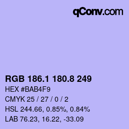 カラーコード: RGB 186.1 180.8 249 | qconv.com