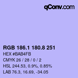 カラーコード: RGB 186.1 180.8 251 | qconv.com