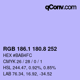 カラーコード: RGB 186.1 180.8 252 | qconv.com