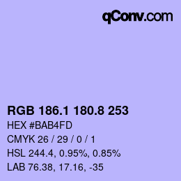 カラーコード: RGB 186.1 180.8 253 | qconv.com