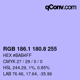 カラーコード: RGB 186.1 180.8 255 | qconv.com