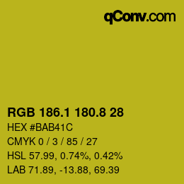 カラーコード: RGB 186.1 180.8 28 | qconv.com