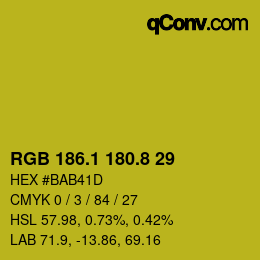 カラーコード: RGB 186.1 180.8 29 | qconv.com
