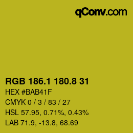 カラーコード: RGB 186.1 180.8 31 | qconv.com