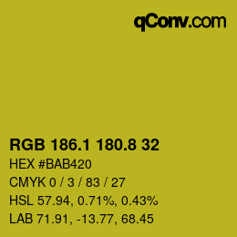 カラーコード: RGB 186.1 180.8 32 | qconv.com