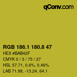 カラーコード: RGB 186.1 180.8 47 | qconv.com