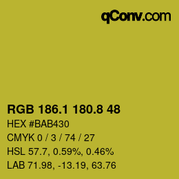 カラーコード: RGB 186.1 180.8 48 | qconv.com