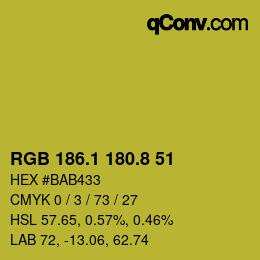 カラーコード: RGB 186.1 180.8 51 | qconv.com