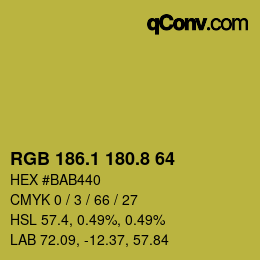 カラーコード: RGB 186.1 180.8 64 | qconv.com
