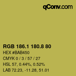カラーコード: RGB 186.1 180.8 80 | qconv.com