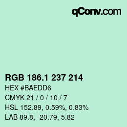 カラーコード: RGB 186.1 237 214 | qconv.com