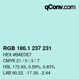 Color code: RGB 186.1 237 231 | qconv.com