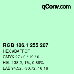 カラーコード: RGB 186.1 255 207 | qconv.com