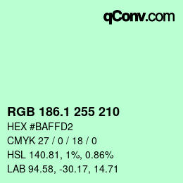カラーコード: RGB 186.1 255 210 | qconv.com