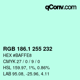 カラーコード: RGB 186.1 255 232 | qconv.com
