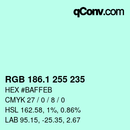 Color code: RGB 186.1 255 235 | qconv.com