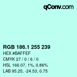 Color code: RGB 186.1 255 239 | qconv.com
