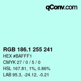 カラーコード: RGB 186.1 255 241 | qconv.com