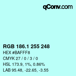 カラーコード: RGB 186.1 255 248 | qconv.com