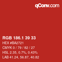 カラーコード: RGB 186.1 39 33 | qconv.com