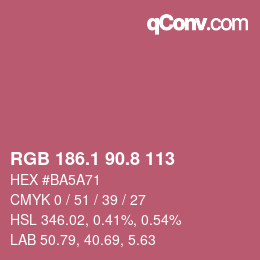 カラーコード: RGB 186.1 90.8 113 | qconv.com