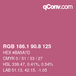 カラーコード: RGB 186.1 90.8 125 | qconv.com