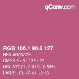 カラーコード: RGB 186.1 90.8 127 | qconv.com