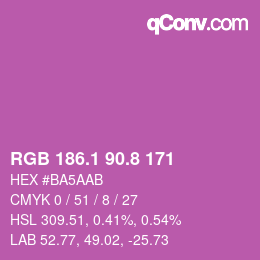 カラーコード: RGB 186.1 90.8 171 | qconv.com