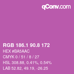 カラーコード: RGB 186.1 90.8 172 | qconv.com