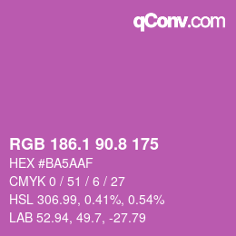 カラーコード: RGB 186.1 90.8 175 | qconv.com