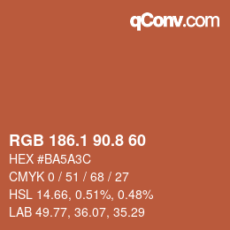 Color code: RGB 186.1 90.8 60 | qconv.com